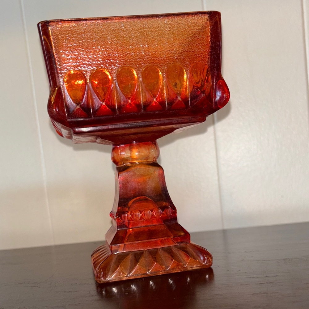 Jeannette Glass Amberina Wedding Bowl Candy Dish or Wedding Cake Box  Red Amber
